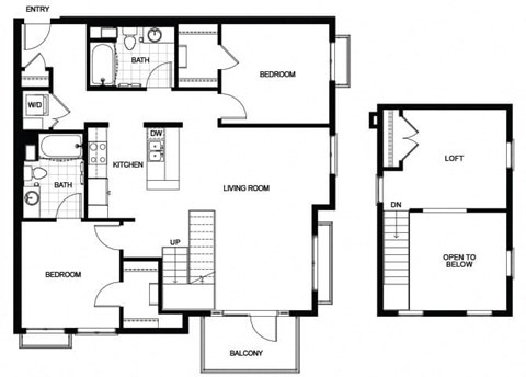 Floor plan for 2 beds, 2 baths, 1377 sqft